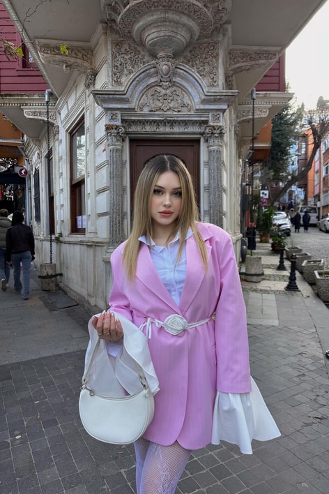 Kol Detay Tasarım Blazer Ceket Pembe