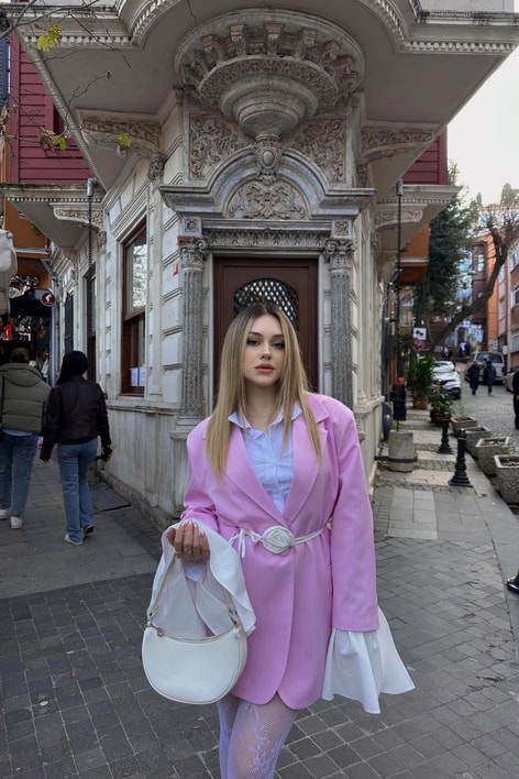 Kol Detay Tasarım Blazer Ceket Pembe