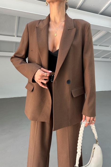 Kruvaze Blazer Ceket Kahve