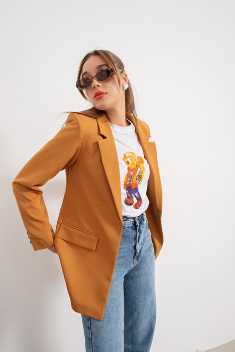 Kruvaze Blazer Ceket Kahverengi