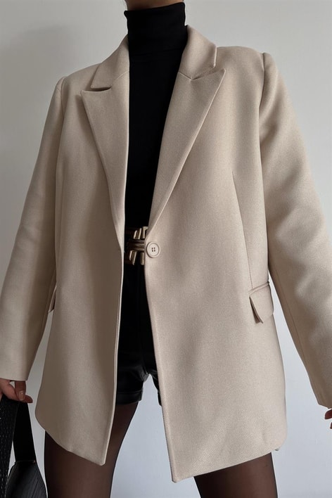 Kruvaze Blazer Dokuma Ceket Bej