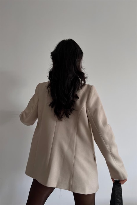 Kruvaze Blazer Dokuma Ceket Bej