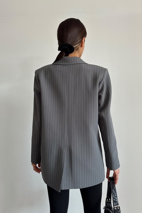 Kruvaze Çizgili Oversize Ceket Antrasit