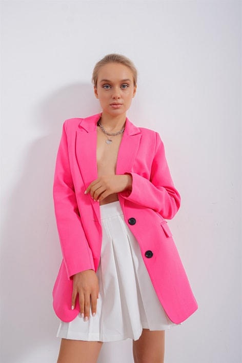 Kruvaze Maxi Ceket Pembe