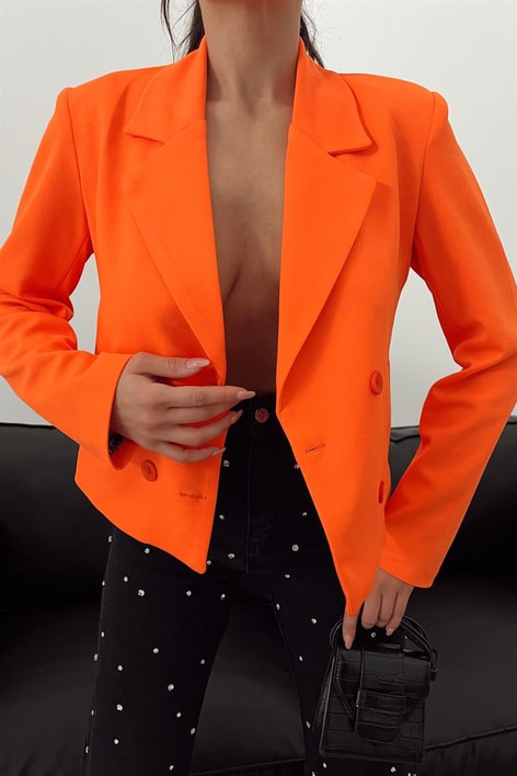 Kruvaze Retro Ceket Oranj