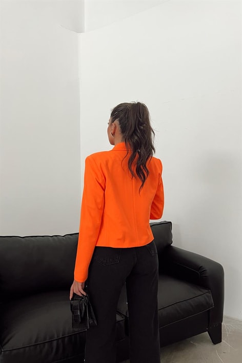 Kruvaze Retro Ceket Oranj