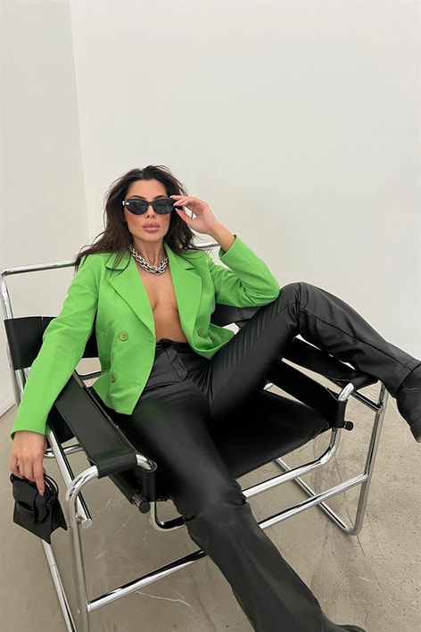 Kruvaze Retro Ceket Yeşil