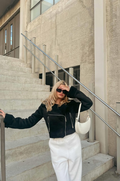 Kürklü Süet Crop Ceket Siyah