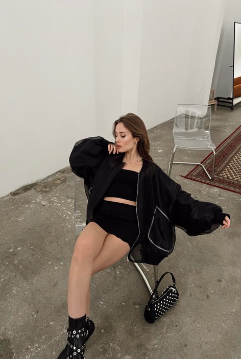 Organze Balon Kol Ceket Siyah