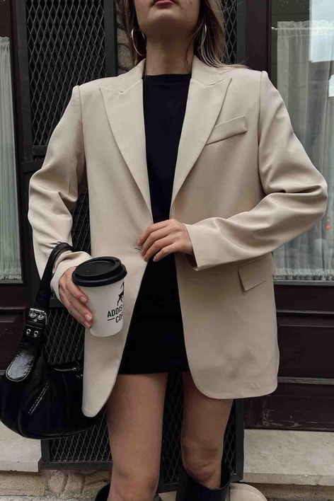 Oversize Blazer Ceket Bej