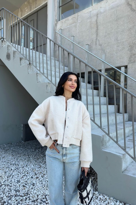 Oversize Crop Buklet ceket Krem