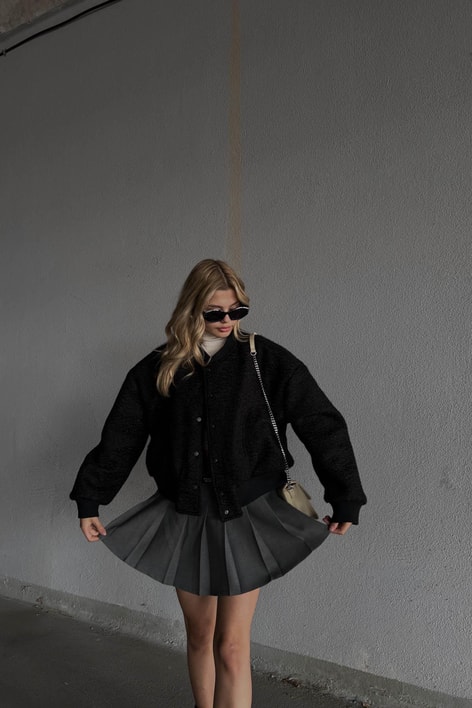 Oversize Crop Buklet ceket Siyah