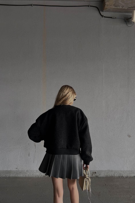 Oversize Crop Buklet ceket Siyah