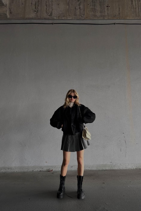 Oversize Crop Buklet ceket Siyah