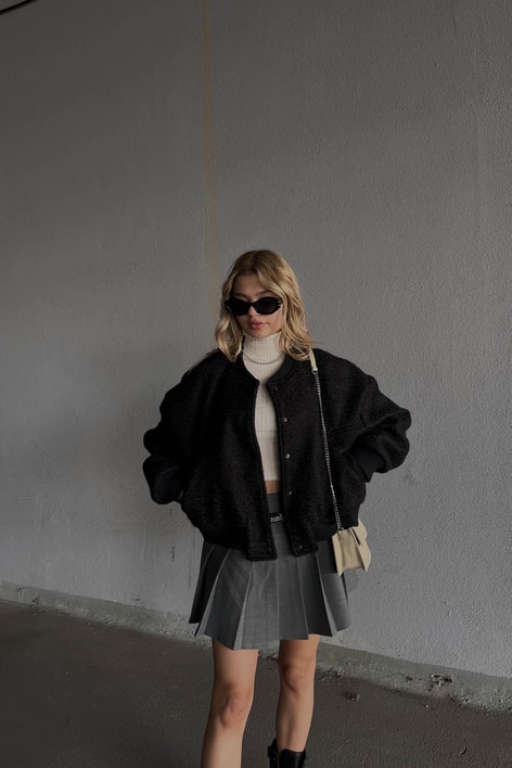 Oversize Crop Buklet ceket Siyah