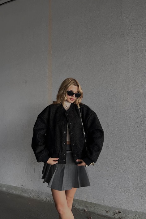 Oversize Crop Buklet ceket Siyah