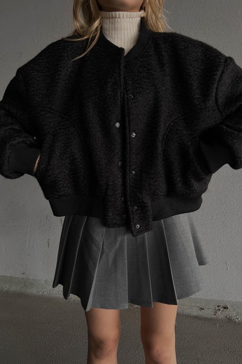 Oversize Crop Buklet ceket Siyah