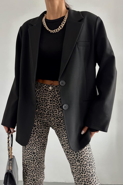 Oversize Süs Cep Blazer Ceket Siyah