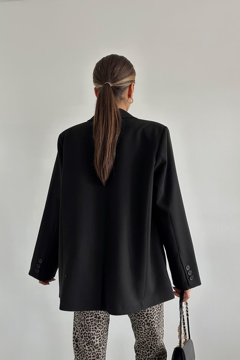 Oversize Süs Cep Blazer Ceket Siyah