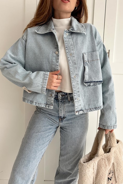 Parasüt Garnili Gabardin Ceket Mavi