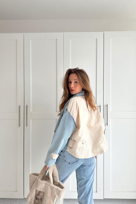 Parasüt Garnili Gabardin Ceket Mavi