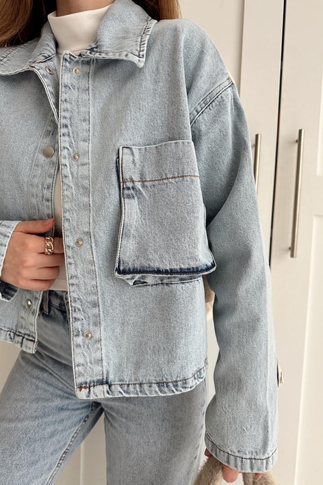 Parasüt Garnili Gabardin Ceket Mavi