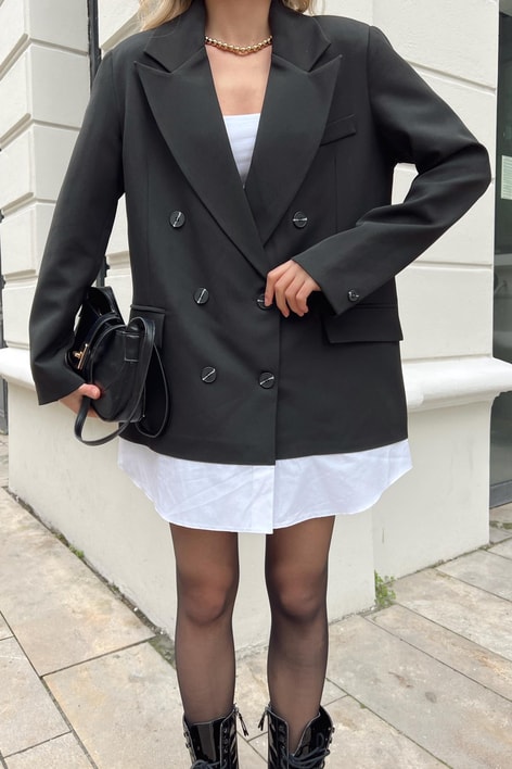 Poplin Detay Blazer Ceket Siyah