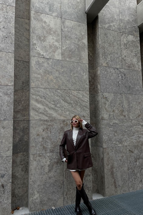 Premium Deri Blazer Ceket Kahve