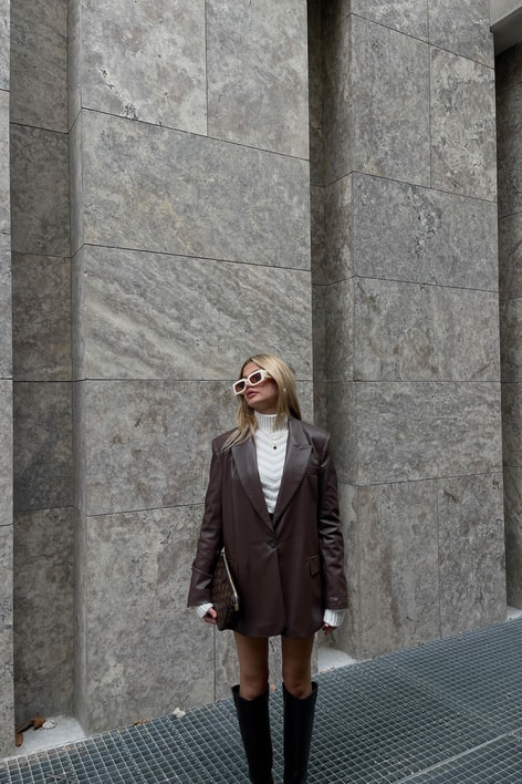 Premium Deri Blazer Ceket Kahve