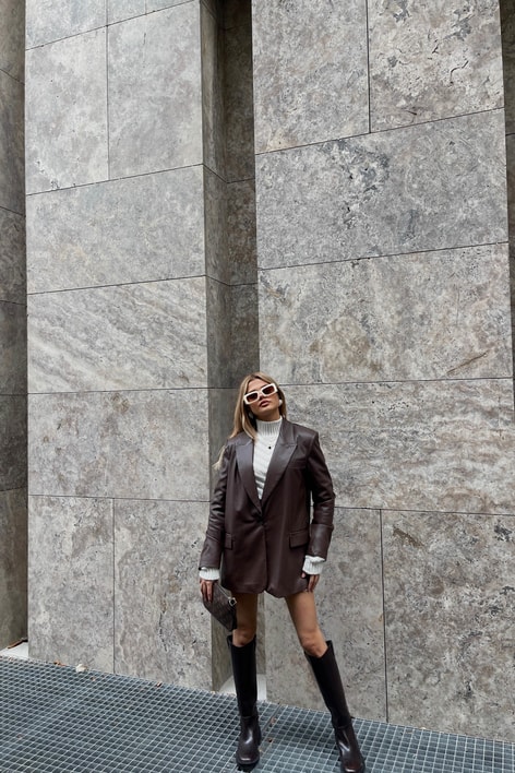 Premium Deri Blazer Ceket Kahve