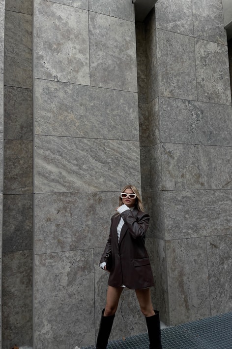 Premium Deri Blazer Ceket Kahve