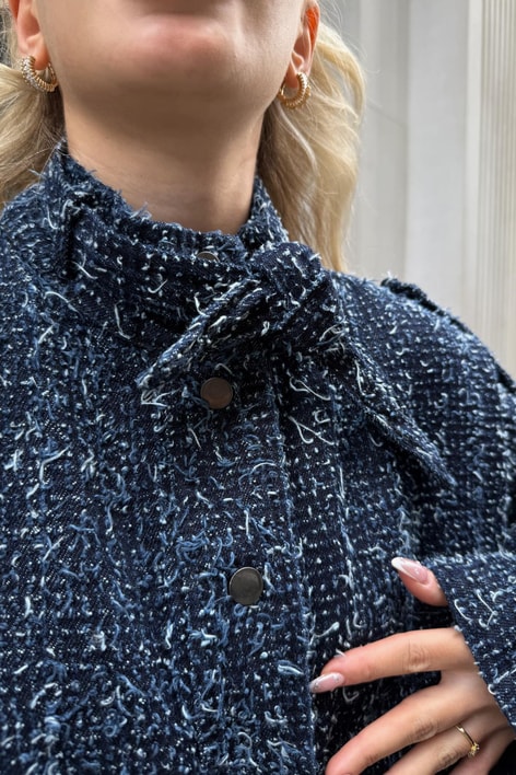 Saçaklı Denim Ceket Lacivert