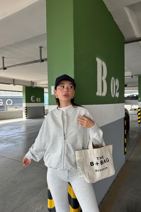 Stitching Bomber Ceket Gri