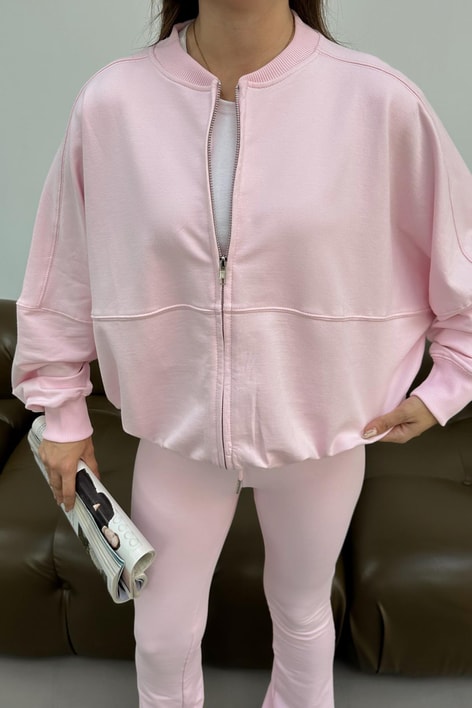 Stitching Bomber Ceket Pembe