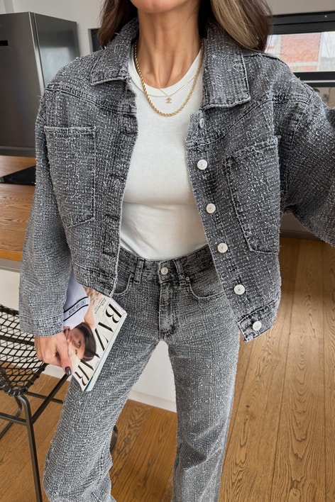 Tasarım Denim Ceket Füme