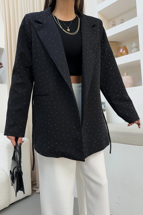 Taşlı  Bağlamalı Blazer Ceket Siyah