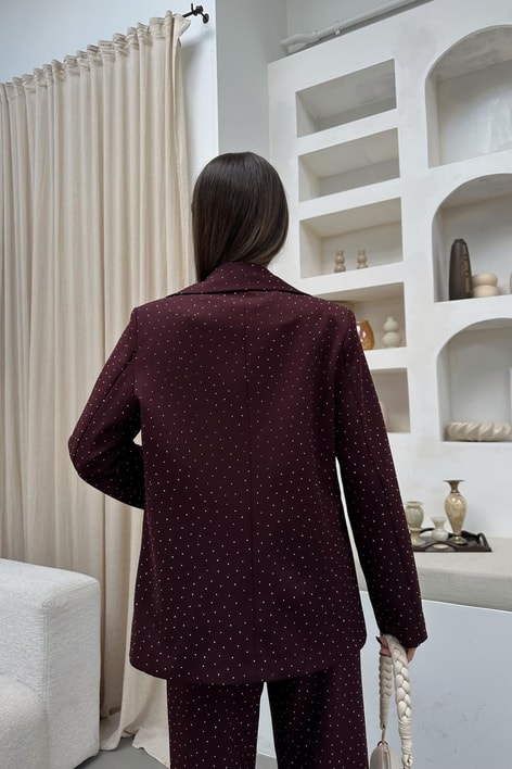 Taşlı Blazer Ceket Bordo