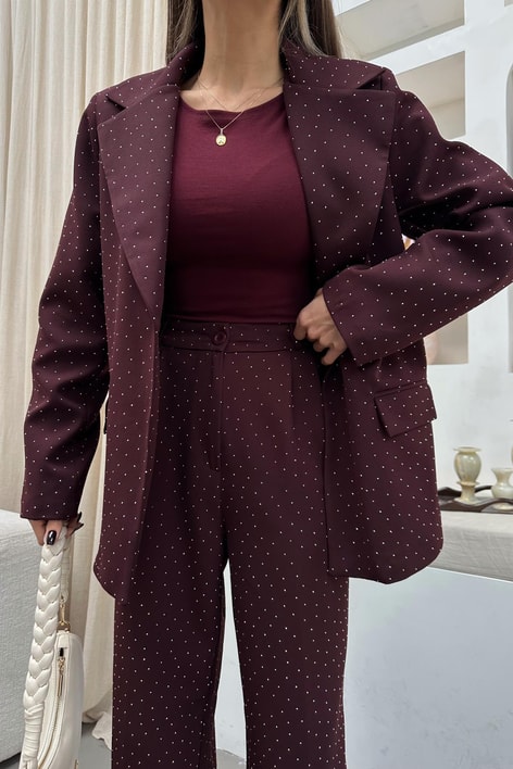Taşlı Blazer Ceket Bordo