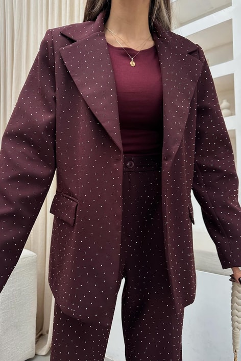 Taşlı Blazer Ceket Bordo