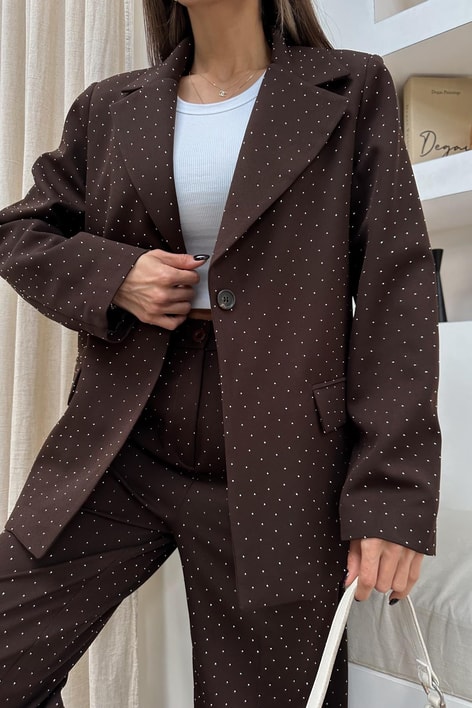 Taşlı Blazer Ceket Kahve