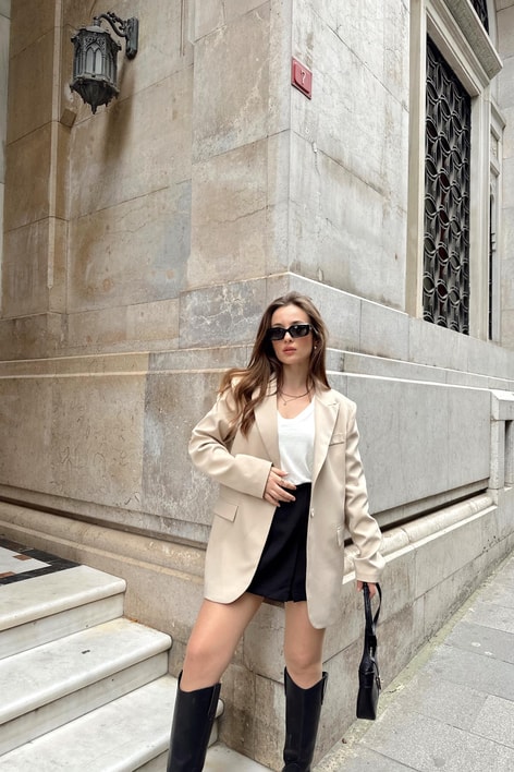 Tek Düğme Blazer Ceket Bej