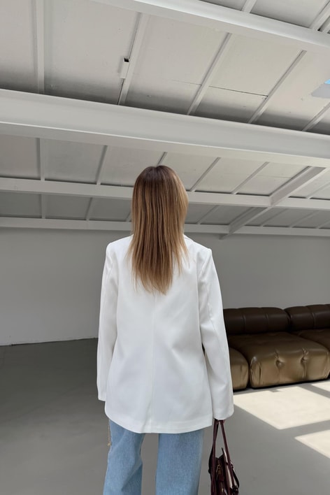 Tek Düğme Blazer Ceket Beyaz