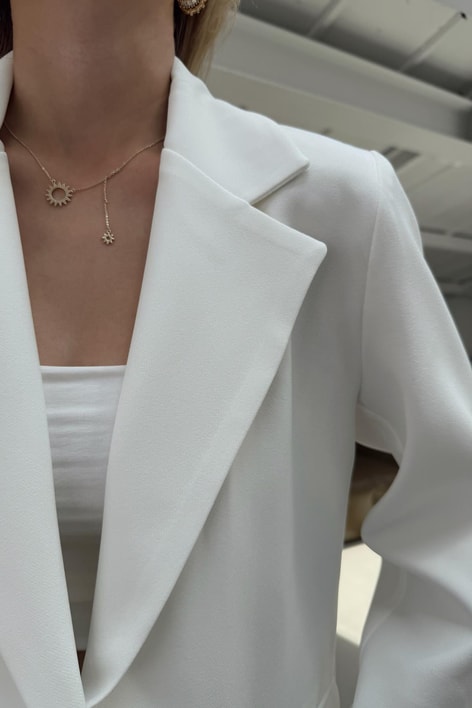 Tek Düğme Blazer Ceket Beyaz