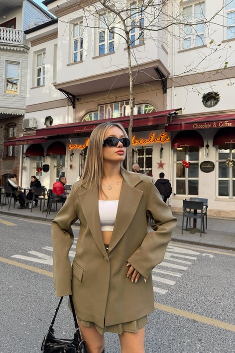 Tek Düğme Blazer Ceket Haki