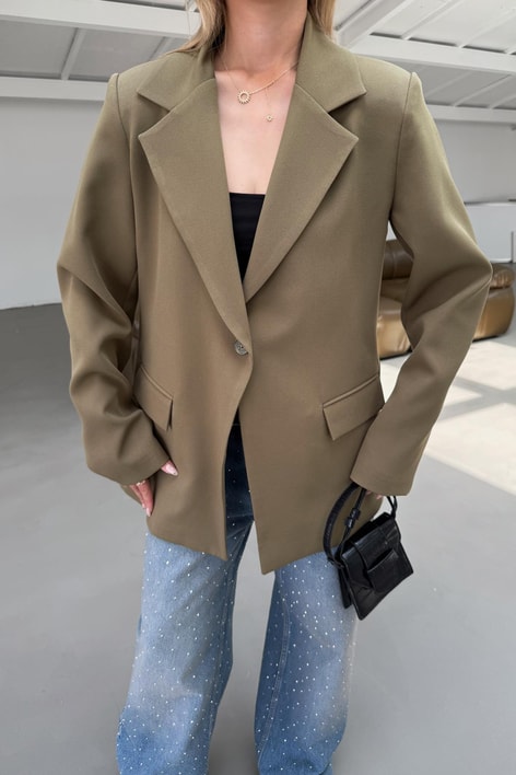 Tek Düğme Blazer Ceket Haki