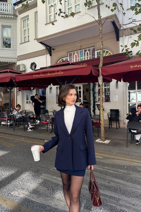 Tek Düğme Blazer Ceket Lacivert