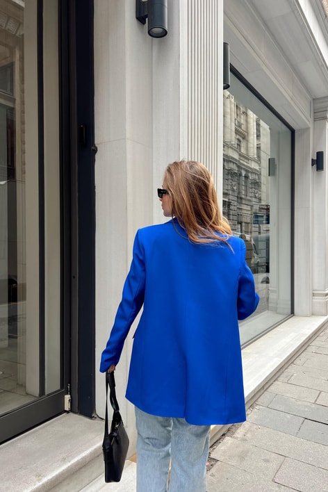 Tek Düğme Blazer Ceket Saks Mavisi