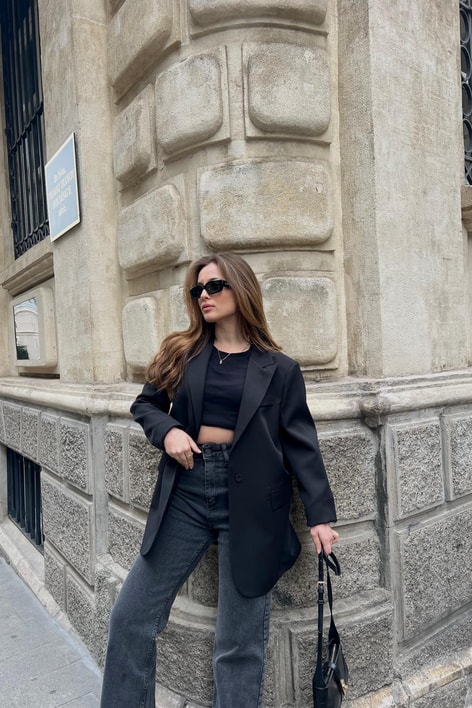 Tek Düğme Blazer Ceket Siyah