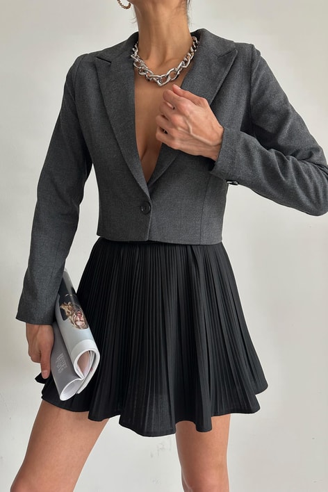 Tek Düğme Crop Ceket Antrasit