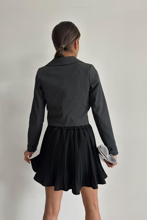 Tek Düğme Crop Ceket Antrasit